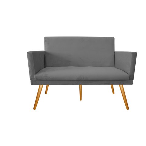 Namoradeira Nina Decorativa Suede Cinza 2 Lugares Pés Madeira Ms Decor