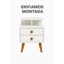 Ver imagem 1 de Mesa de Cabeceira 30cm com 2 Gavetas e Nicho Pés Palito MDF 15mm Branco Já Montada