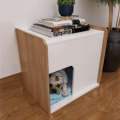 Mesa de Cabeceira Cama Pet Cães 45x55x60 Branco e Madeirado