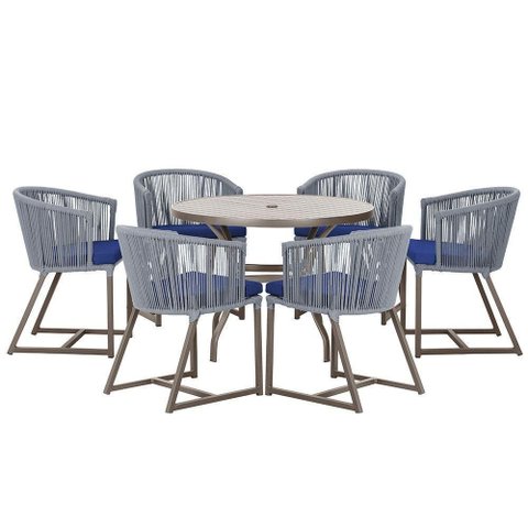 Mesa e 6 Cadeiras Jantar Noronha Marrom E10 Trama Original Prata