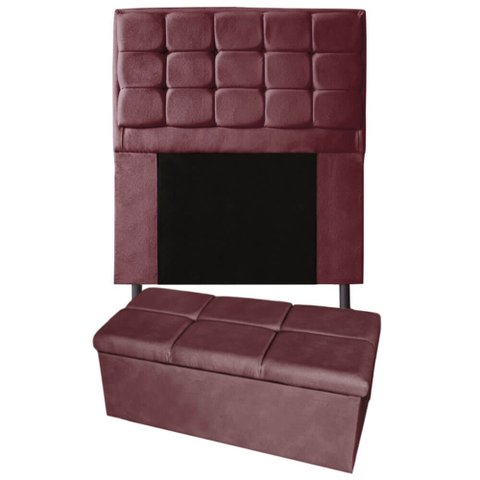 Kit Cabeceira + Calçadeira Baú Copenhague Solteiro 120cm Suede - Renascer Decor:Vinho