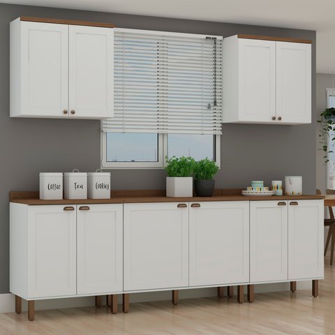 Armário de Cozinha Completa Iluminata 2,80m 8 Peças Branco/ébano - Genialflex