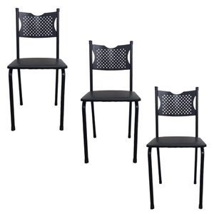 Kit 3 Cadeira para Cozinha Mc Tubular Almofadada Estrutura Preta com Assento Preto Medcombo