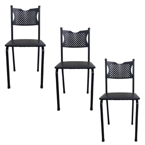 Kit 3 Cadeira para Cozinha Mc Tubular Almofadada Estrutura Preta com Assento Preto Medcombo