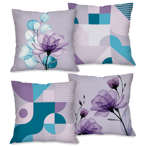 Kit com 4 Capas para Almofadas Decorativas Flores e Formas