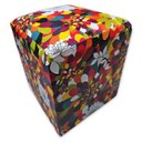 Ver imagem 1 de Puff Banqueta Quadrado Cubo Decorativo Courino e Suede Folhas Colorido Courino