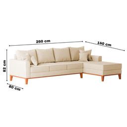 Sofá 4 Lugares Beny com Chaise Direito Suede Bege - 6