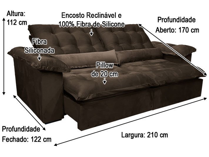 Sofá Retrátil Reclinável 2,00 M Marrom 320 Florença Plus - 9