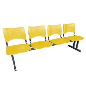 Longarina Cadeira 4 Lugares Iso Plástica Coluna Dupla Para Recepção Auditório Igreja Amarela