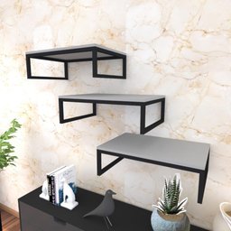 Kit com 3 Prateleira Industrial Suspensa Parede Nicho Cinza Cozinha Escritorio Sala Quarto Infantil - 1