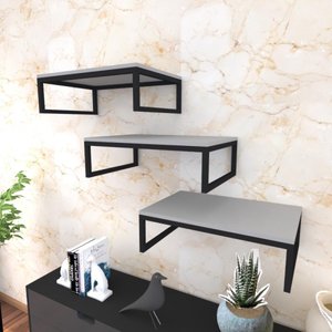 Kit com 3 Prateleira Industrial Suspensa Parede Nicho Cinza Cozinha Escritorio Sala Quarto Infantil