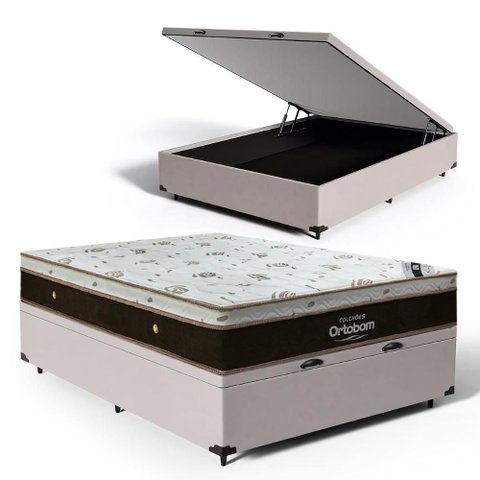 Cama Box Baú com Colchão de Molas Ensacadas Ortobom Sleep King Casal 138cm