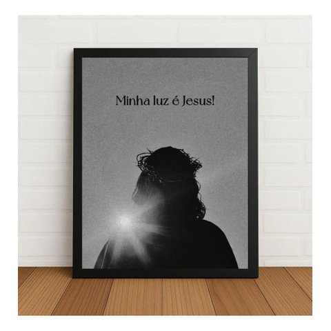 Quadro Decorativo Minha Luz É Jesus 33x24cm com Vidro Preto
