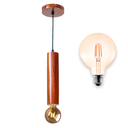 Ver imagem 1 de Luminária Pendente Cilindro Tubo de Madeira Maciça 1 Metro E27 Lustre - Cor Mogno + Lâmpada