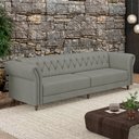 Ver imagem 1 de Sofá Living Sala de Estar Stanford Chesterfield 3 Lugares 260cm Pés de Madeira Couro Cinza G58 - Gra