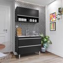 Ver imagem 1 de Conjunto Balcão de Cozinha e Armário Aéreo G96 3 Portas MDP-BP Basculante Preto Gran Belo