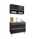Ver imagem 3 de Conjunto Balcão de Cozinha e Armário Aéreo G96 3 Portas MDP-BP Basculante Preto Gran Belo