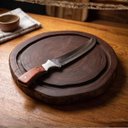 Ver imagem 2 de Kit Churrasco Tábua Redonda 33cm Faca Curva