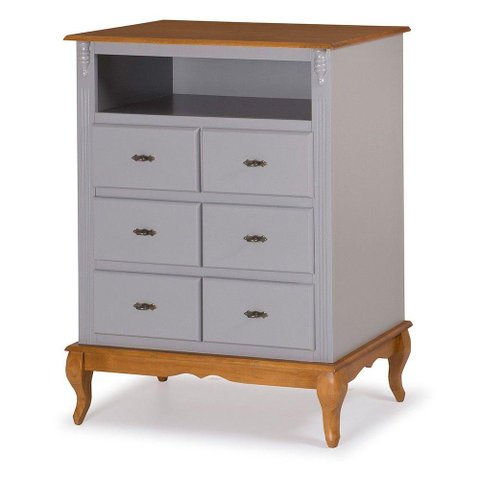 Cômoda Antique 6 Gavetas Nicho Laca Cinza