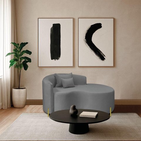 Divã Recamier Curvo Sala de Estar Recepção Inglaterra 150cm Pés Metal Dourado Lado Direito Boucl
