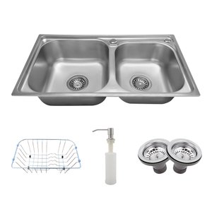 Cuba Pia Dupla 68x38 Gourmet Cozinha Aço Inox com Acessórios Tubrax
