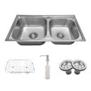 Ver imagem 2 de Cuba Pia Dupla 68x38 Gourmet Cozinha Aço Inox com Acessórios Tubrax