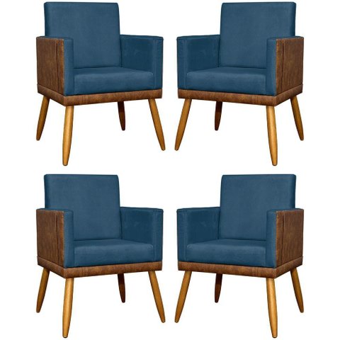 Kit 4 Poltronas Modernas Lis Corino e Pé 30cm - Marrom Suede