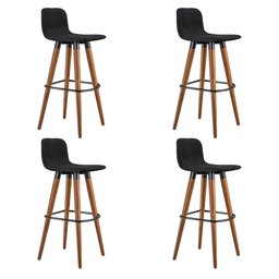 Kit 4 Banquetas Altas Luxo Linea Aço Preto Linho Preto Base Carvalho - 2