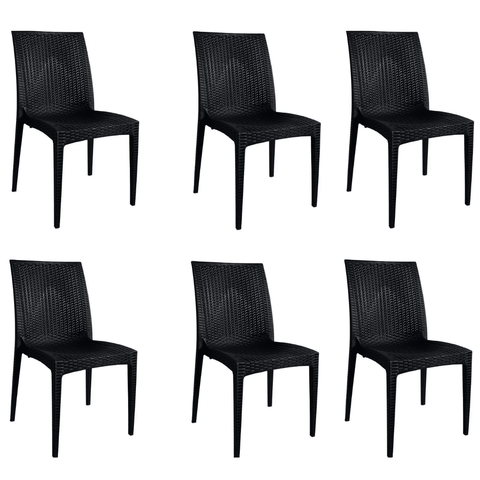 6 Cadeiras Rattan Preto Reforçadas - Construmarcas