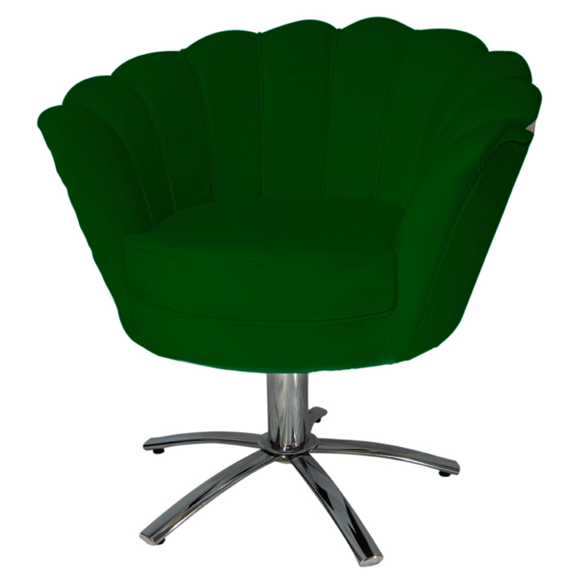 Poltrona Cadeira com Base Giratoria Cromado Pétala Suede Verde - 1