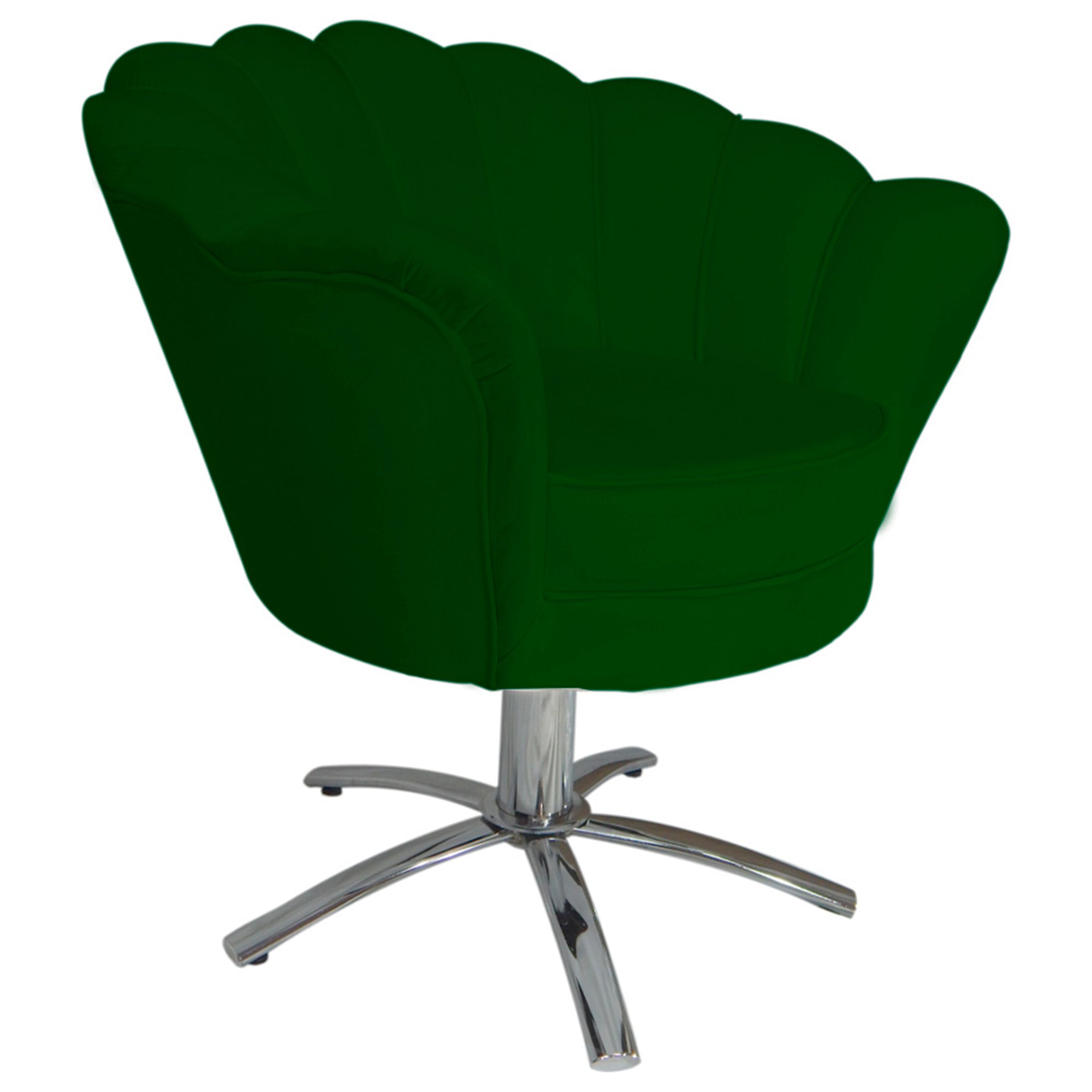 Poltrona Cadeira com Base Giratoria Cromado Pétala Suede Verde - 2