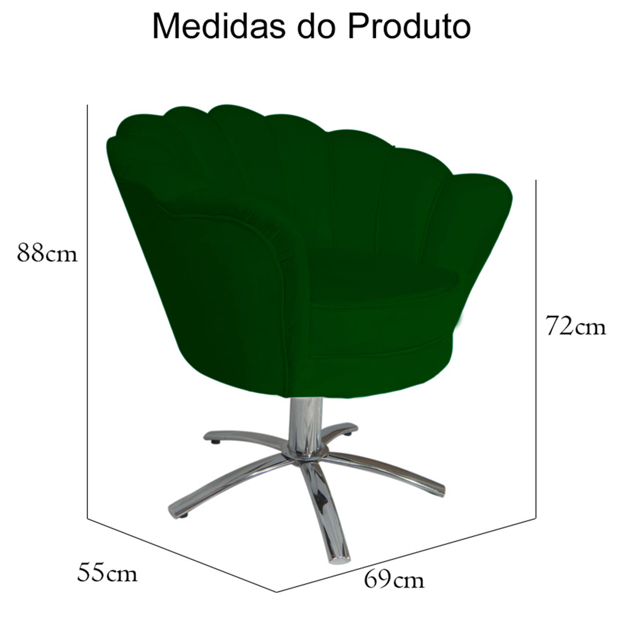 Poltrona Cadeira com Base Giratoria Cromado Pétala Suede Verde - 5