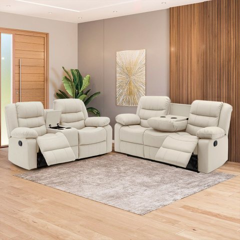 Conjunto de Poltronas 2 e 3 Lugares Sala de Estar Reclinável Oscar Manual Aquecimento Massagem Porta