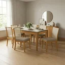 Ver imagem 1 de Conjunto Mesa de Jantar Mira com 6 Cadeiras em Madeira Maciça e Tampo com Vidro Nature/Off White/Fendi