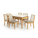 Ver imagem 2 de Conjunto Mesa de Jantar Mira com 6 Cadeiras em Madeira Maciça e Tampo com Vidro Nature/Off White/Fendi