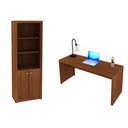 Ver imagem 1 de Escritório com Mesa para Computador Simples Gavetas e Armário C/ Prateleiras 2 Portas Amendoa - Fdec
