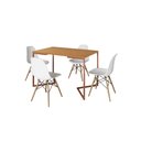 Ver imagem 1 de Mesa de Jantar Industrial Base Ferro Cobre em  V  Tampo 137x90 Canela 4 Cadeiras Eames Madeira Assen