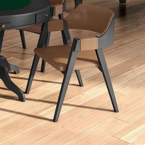 Cadeira Sala de Jantar e Jogos Carteados Madeira Maciça Poker Pu Caramelo/preto G42 - Gran Belo