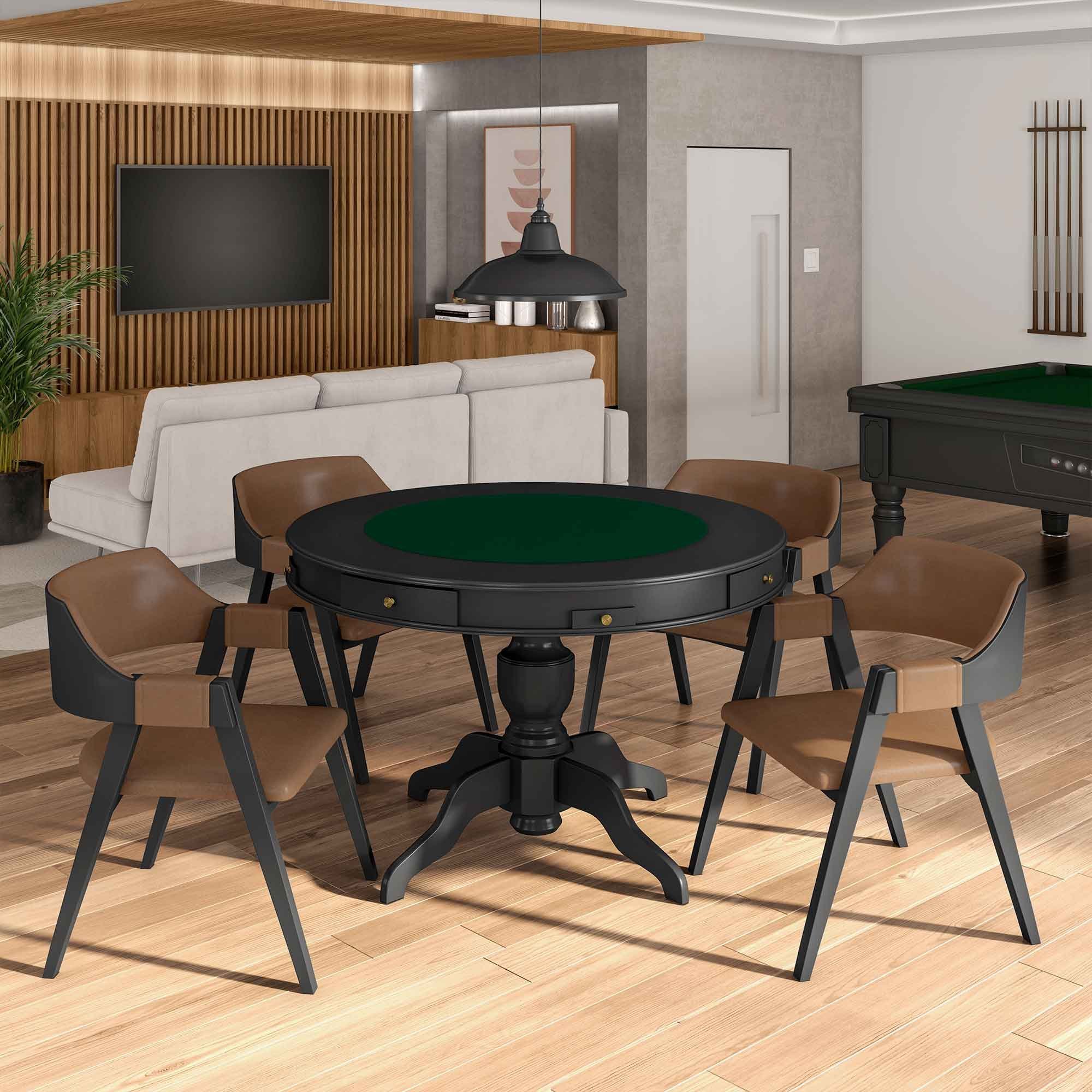 Cadeira Sala de Jantar e Jogos Carteados Madeira Maciça Poker Pu Caramelo/preto G42 - Gran Belo - 6