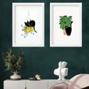 Ver imagem 1 de Kit 2 Quadros Gato com Plantas - 60x48cm:madeira Preta