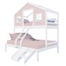 Beliche Casal/ Solteiro Casinha Dos Sonhos com Kit Escada/ Escorregador Madeira Maciça Rosa/ Branco - 2