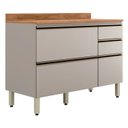 Ver mais imagens de Balcão MDF 1 Porta Basculante 4 Gavetas para Pia 120cm com Tampo Proença Bege/Nogueira/Nude Prime