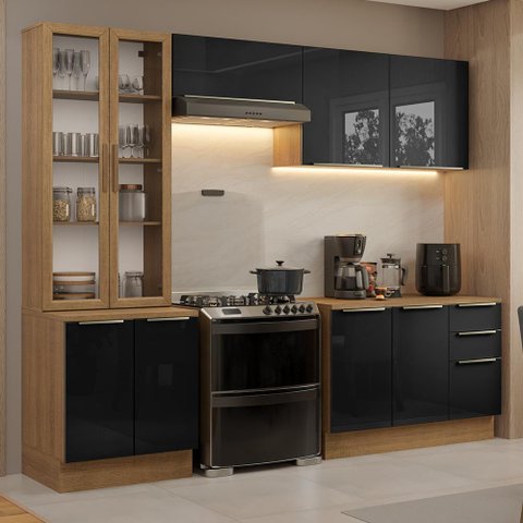 Armário de Cozinha Completa 270cm Rustic/preto Lux Madesa 04