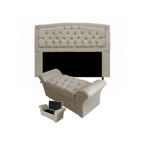 Conjunto Cabeceira Geovana e Recamier Veneza Baú King 195 Cm Corano Bege - Incasa Decor