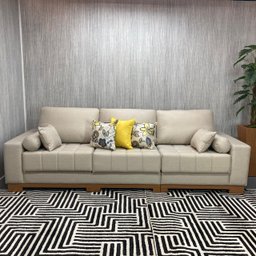 Sofá Rovere Retrátil 3 Módulos 4 Lugares D'confort Design Linho Mesclado Bege e Cinza M37 - 1