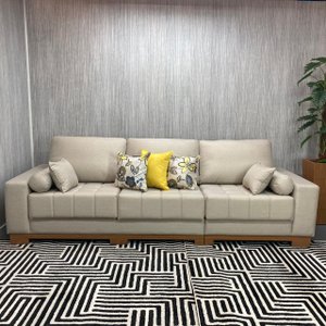 Sofá Rovere Retrátil 3 Módulos 4 Lugares D'confort Design Linho Mesclado Bege e Cinza M37
