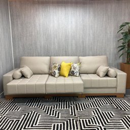 Sofá Rovere Retrátil 3 Módulos 4 Lugares D'confort Design Linho Mesclado Bege e Cinza M37 - 4