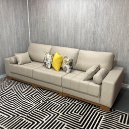 Sofá Rovere Retrátil 3 Módulos 4 Lugares D'confort Design Linho Mesclado Bege e Cinza M37 - 10