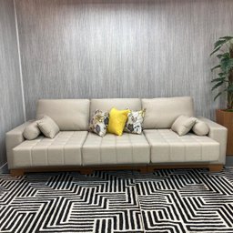 Sofá Rovere Retrátil 3 Módulos 4 Lugares D'confort Design Linho Mesclado Bege e Cinza M37 - 3