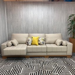 Sofá Rovere Retrátil 3 Módulos 4 Lugares D'confort Design Linho Mesclado Bege e Cinza M37 - 5